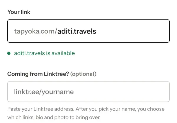 The Pick your name screen with the name aditi.travels shown as available