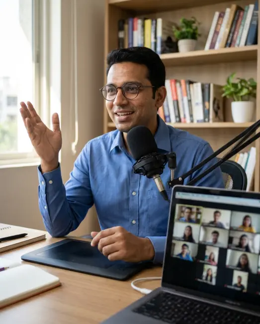 A tutor teaching from a whiteboard on a video call